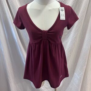 Hollister Mulberry Easy Short Sleeve Babydoll Top Size Small NWT